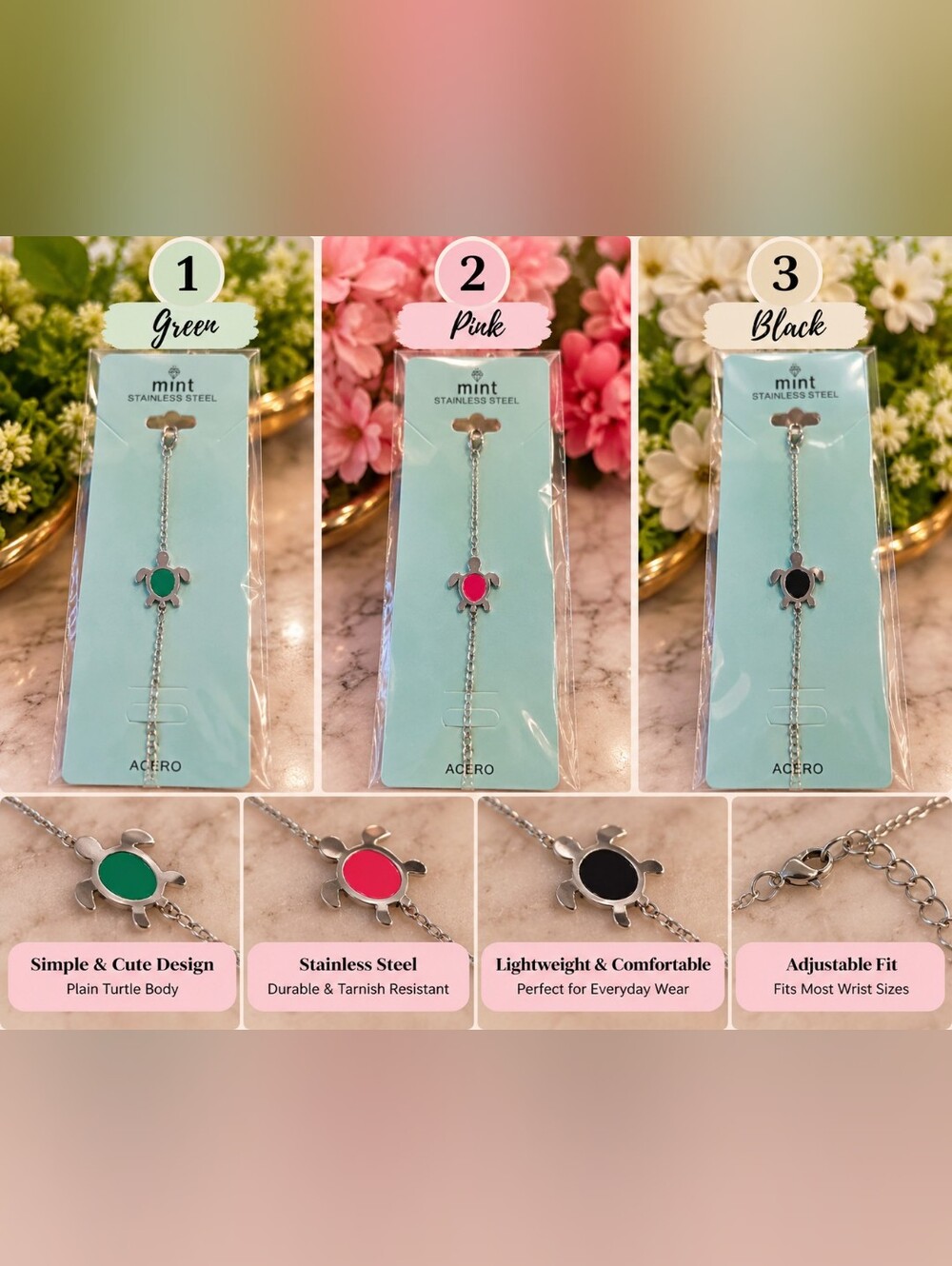 🐢 Turtle Stainless Steel Bracelet – Choose Your Favorite Color